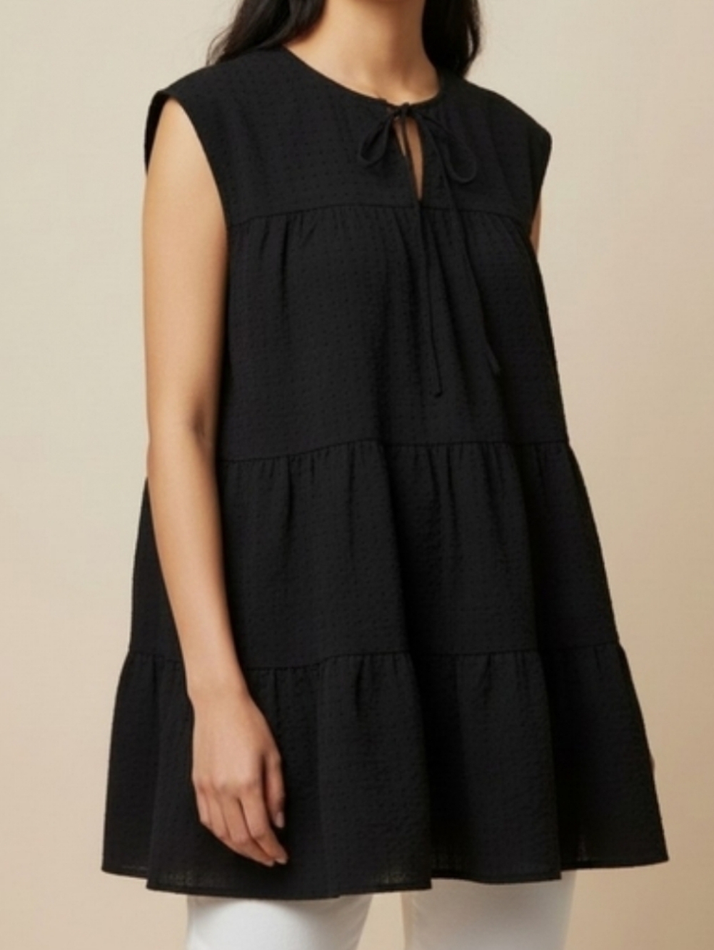 Topshop 100 % Cotton Black Tiered Smock Top